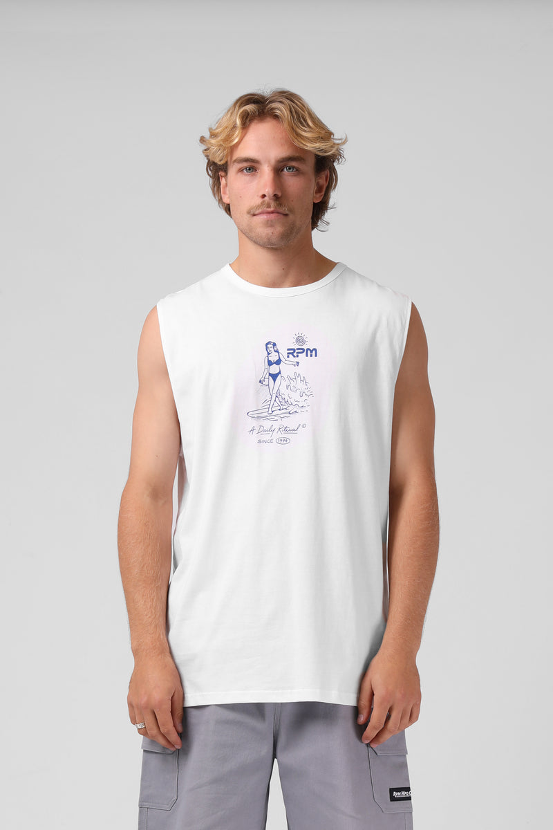 Surfer Gurl Muscle Tee - White