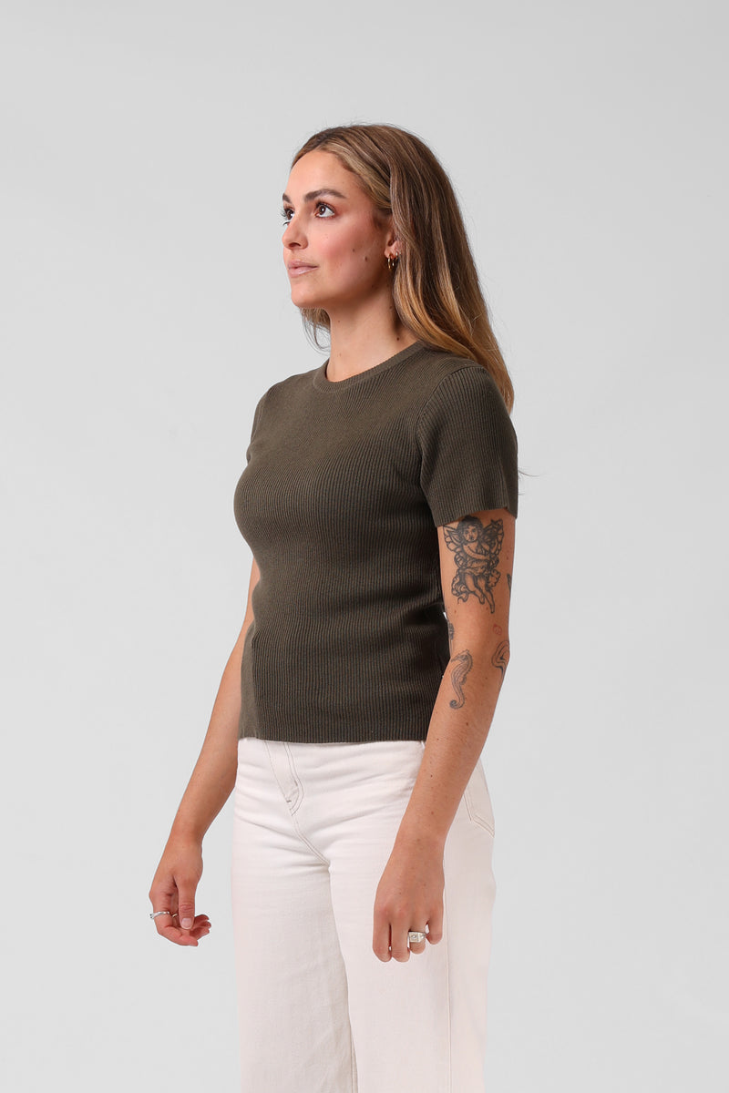 Knitted SS Top - Dark Khaki