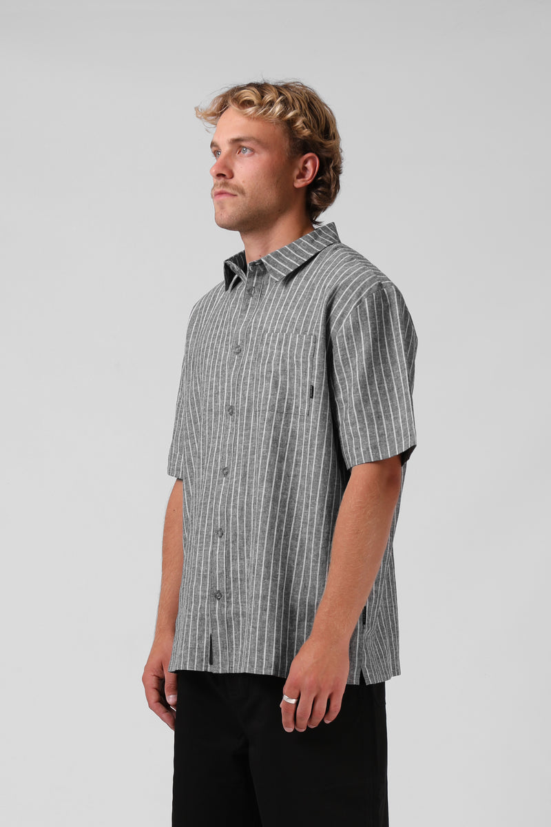 Linen Stripe SS Shirt - Black Stripe