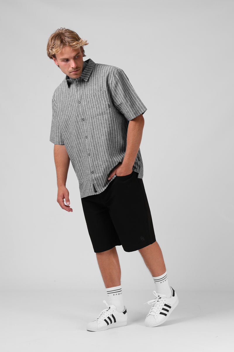 Linen Stripe SS Shirt - Black Stripe