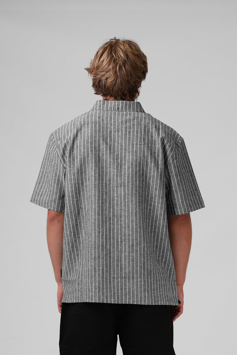 Linen Stripe SS Shirt - Black Stripe