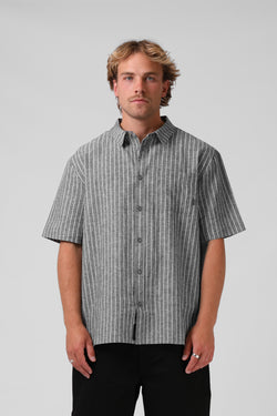 Linen Stripe SS Shirt - Black Stripe