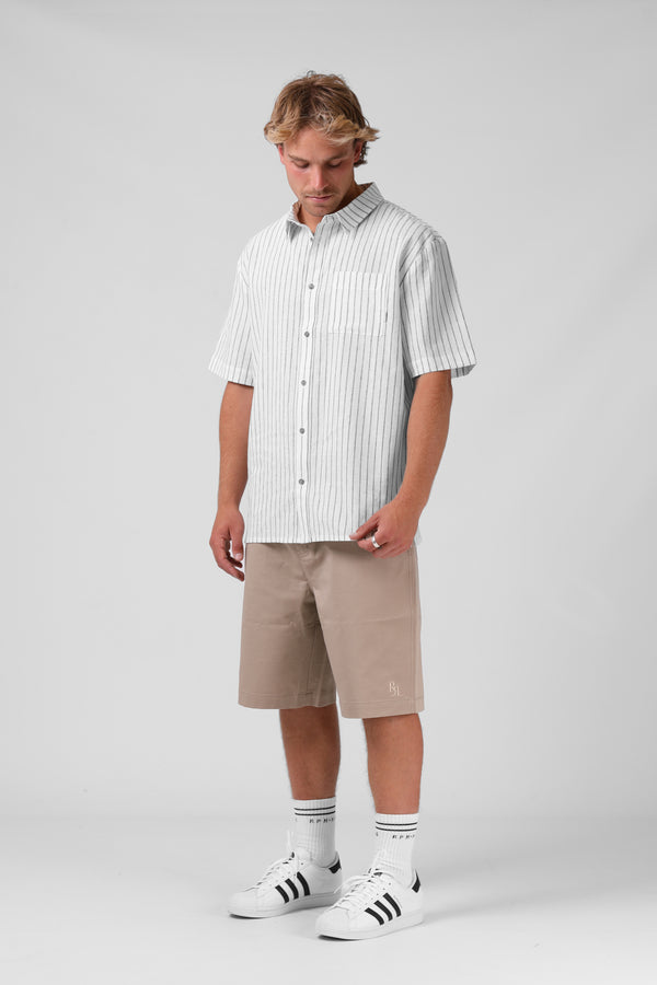 Linen Stripe SS Shirt - White Stripe