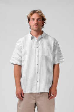 Linen Stripe SS Shirt - White Stripe