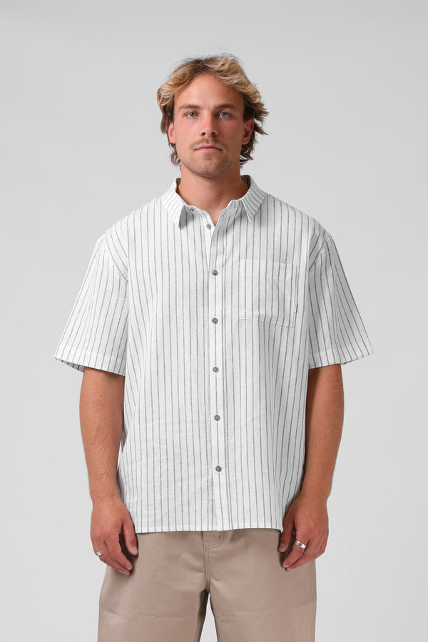 Linen Stripe SS Shirt - White Stripe