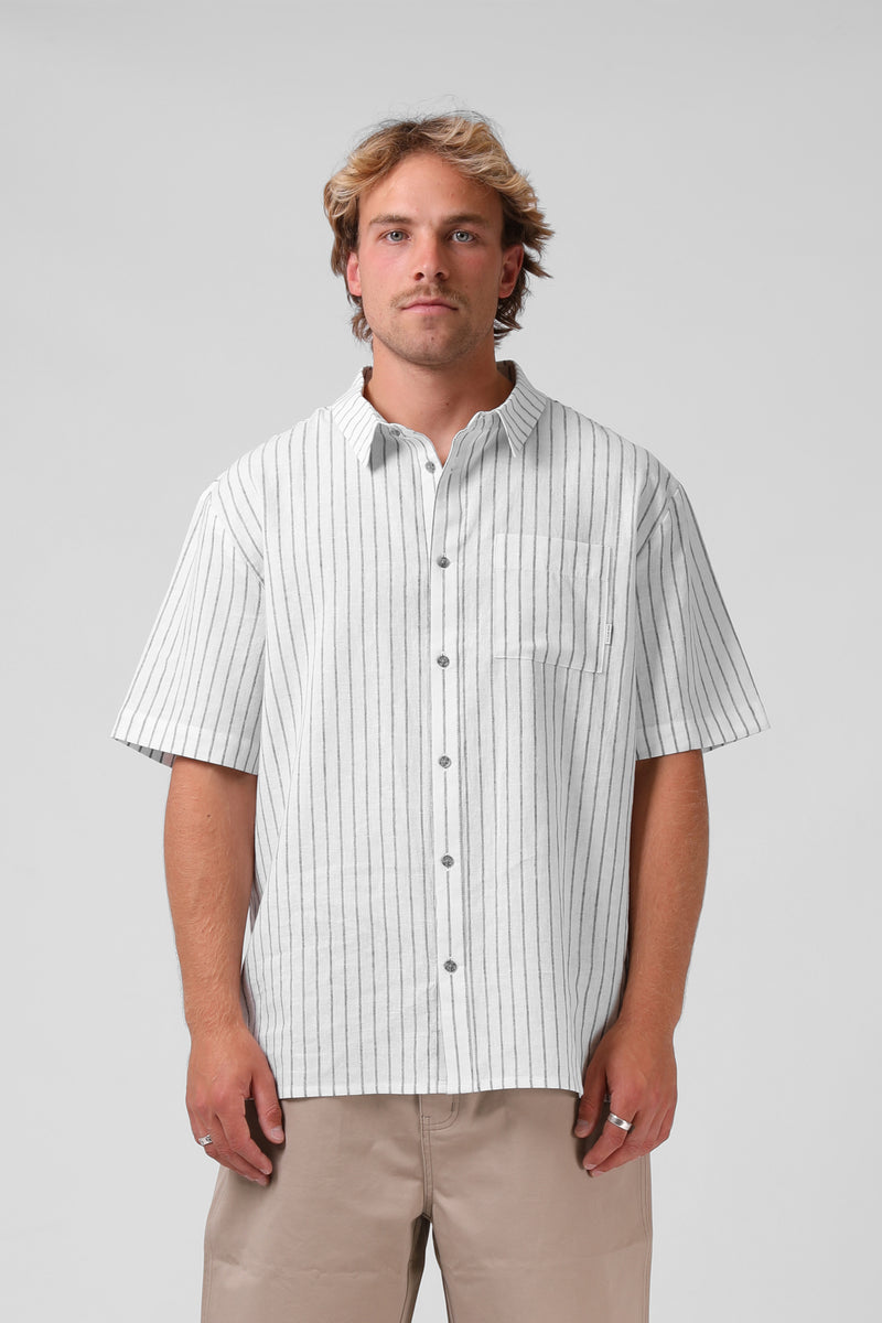 Linen Stripe SS Shirt - White Stripe