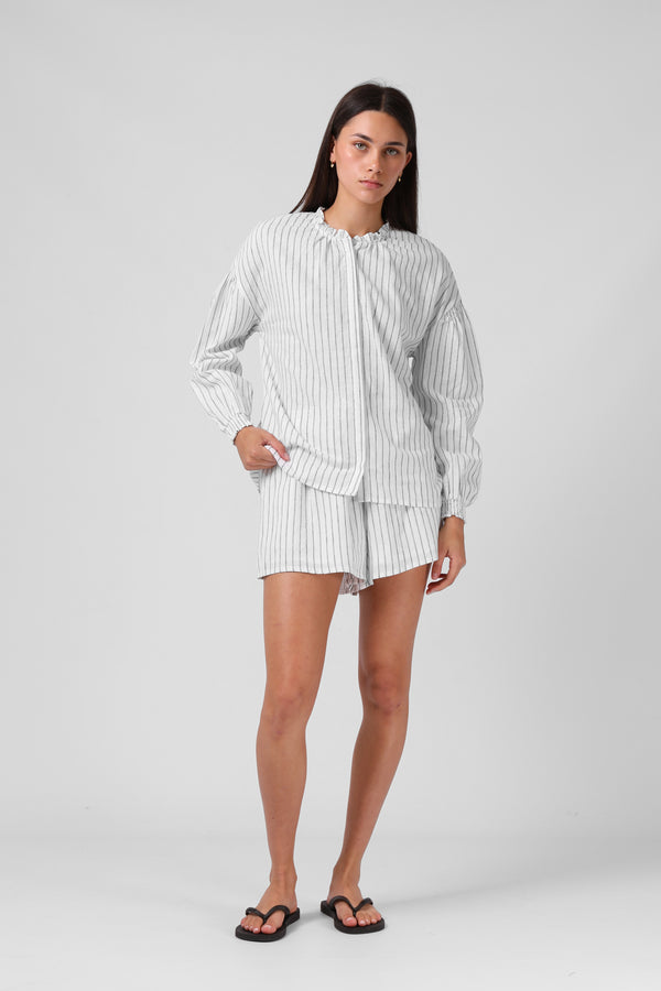 Olive Blouse - White Stripe