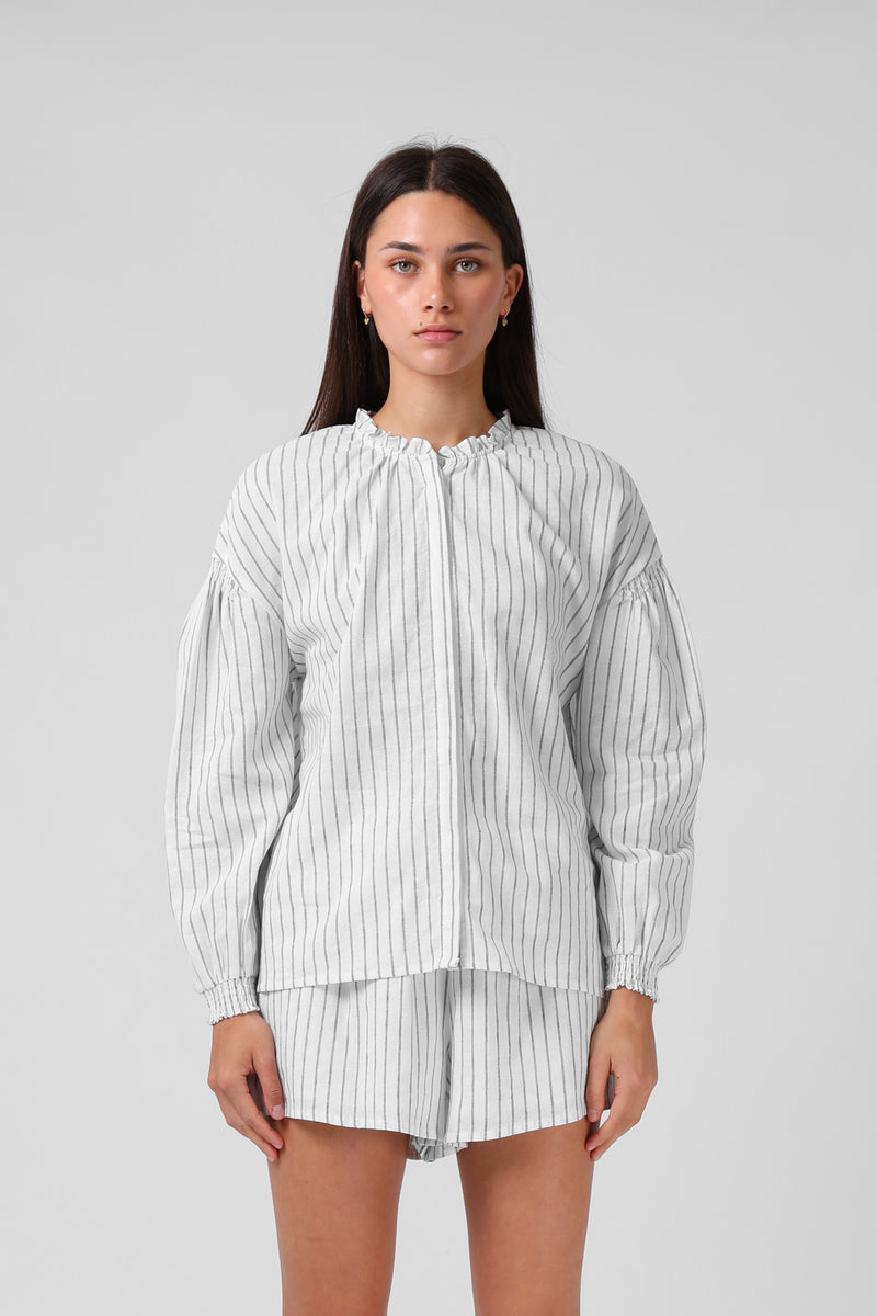 Olive Blouse - White Stripe