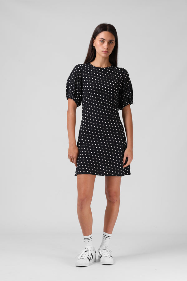 Holiday Mini Dress - Black Pokadot