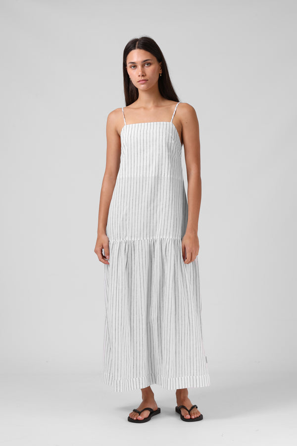Lily Dress - White Stripe