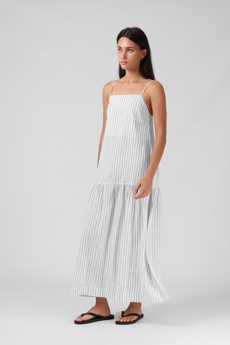 Lily Dress - White Stripe