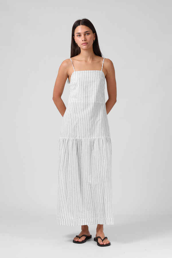 Lily Dress - White Stripe
