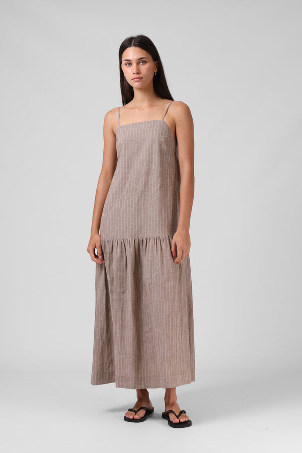 Lily Dress - Taupe Stripe