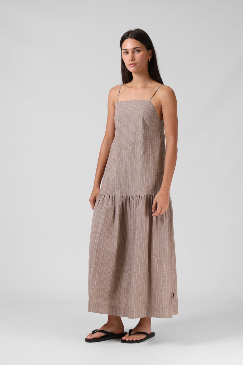 Lily Dress - Taupe Stripe