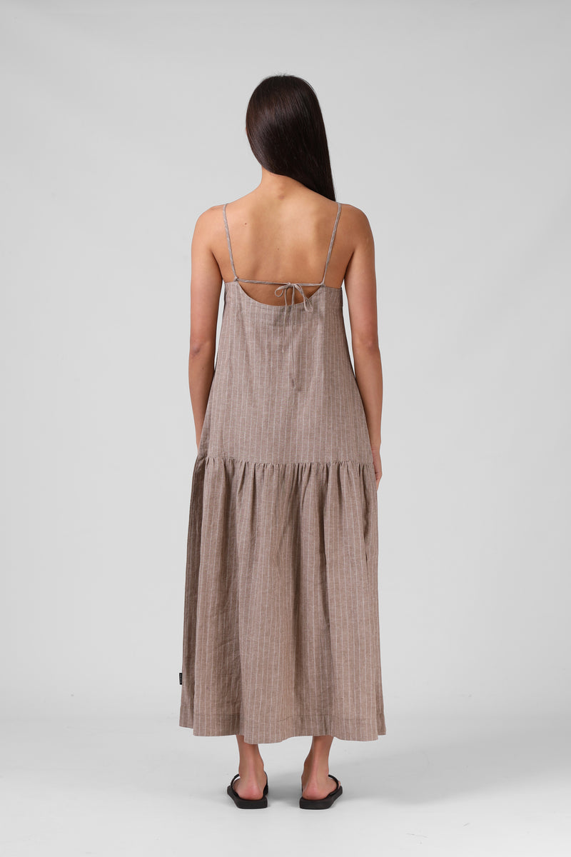 Lily Dress - Taupe Stripe