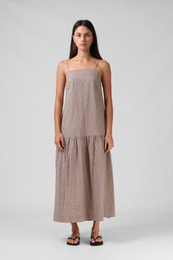 Lily Dress - Taupe Stripe
