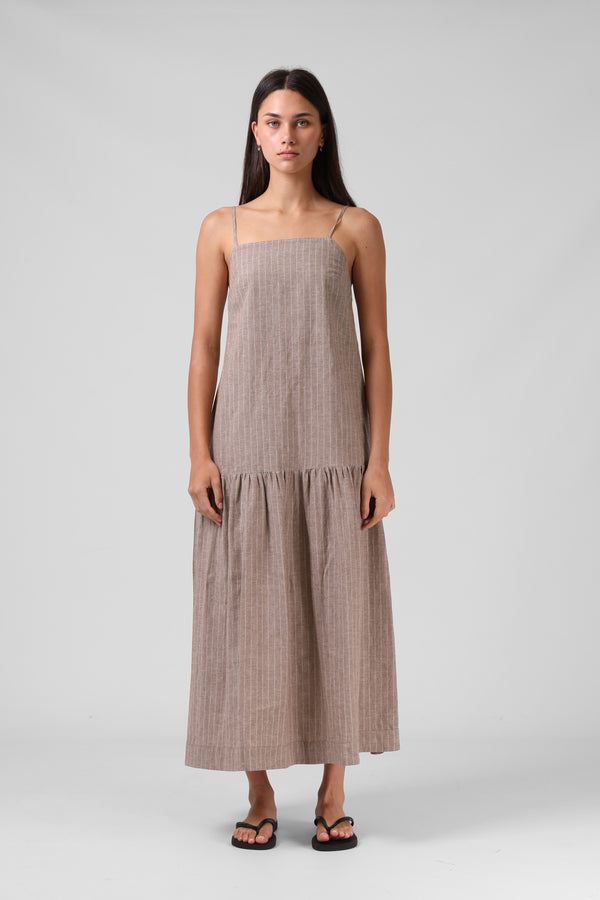 Lily Dress - Taupe Stripe