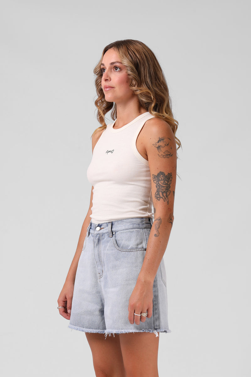Heart Ribbed Singlet - Off White