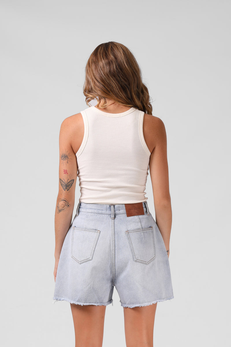 Heart Ribbed Singlet - Off White