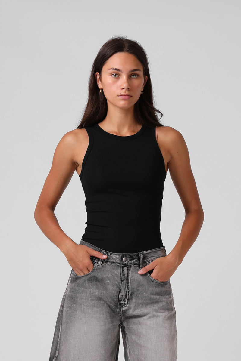 Ribbed Singlet - Black