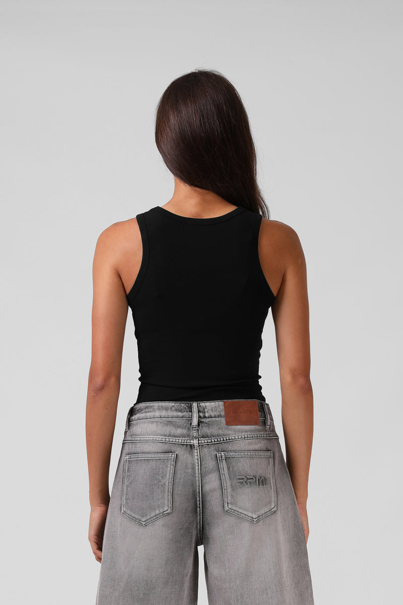 Ribbed Singlet - Black