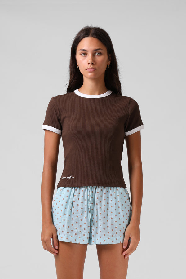 Ribbed Ringer Tee - Chocolate