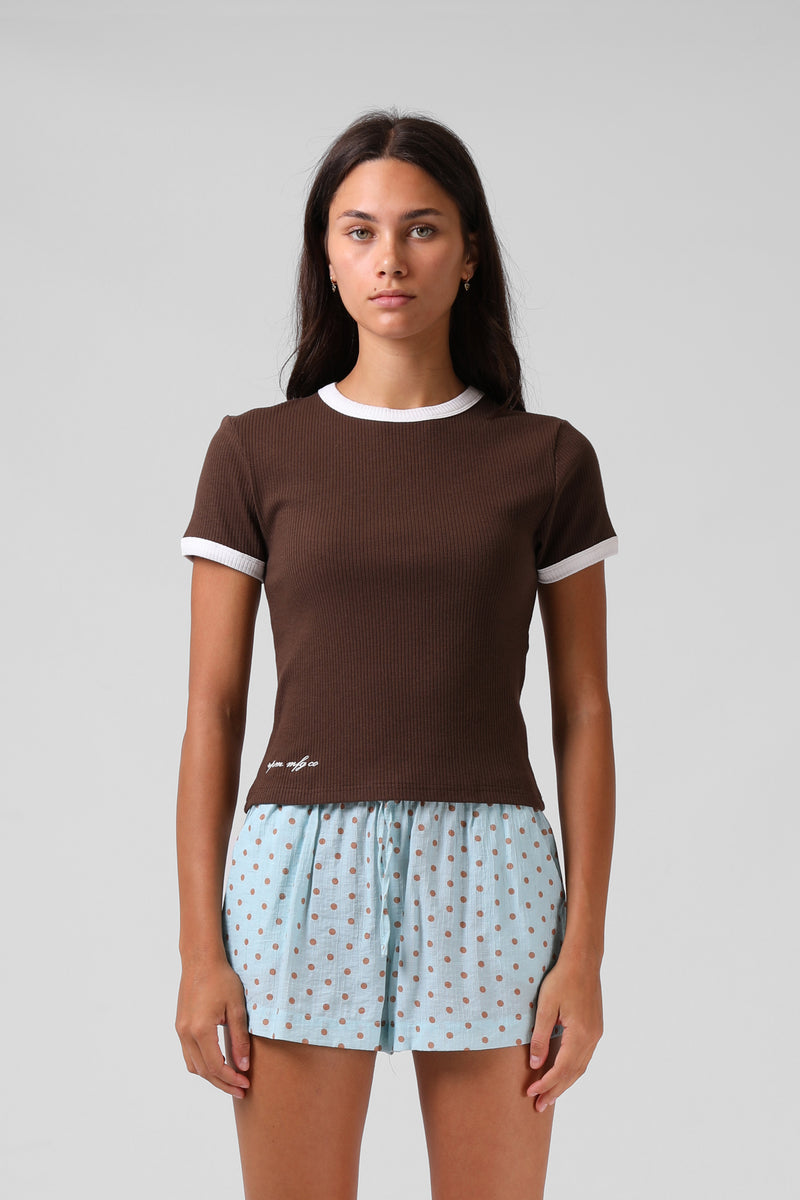 Ribbed Ringer Tee - Chocolate