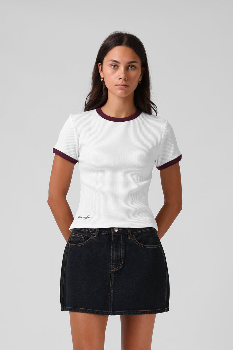 Ribbed Ringer Tee - White