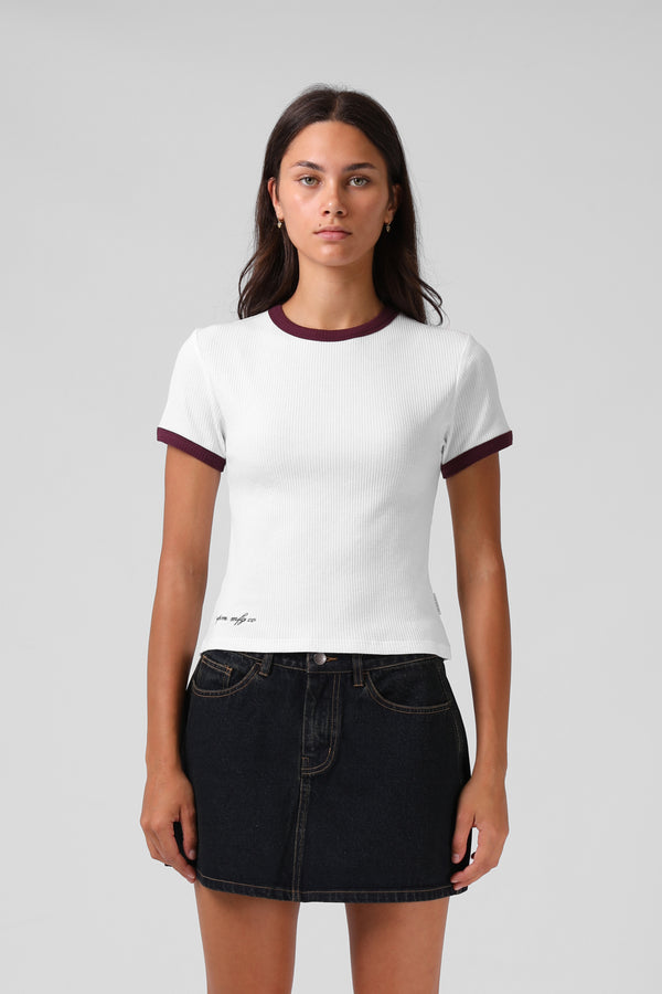 Ribbed Ringer Tee - White