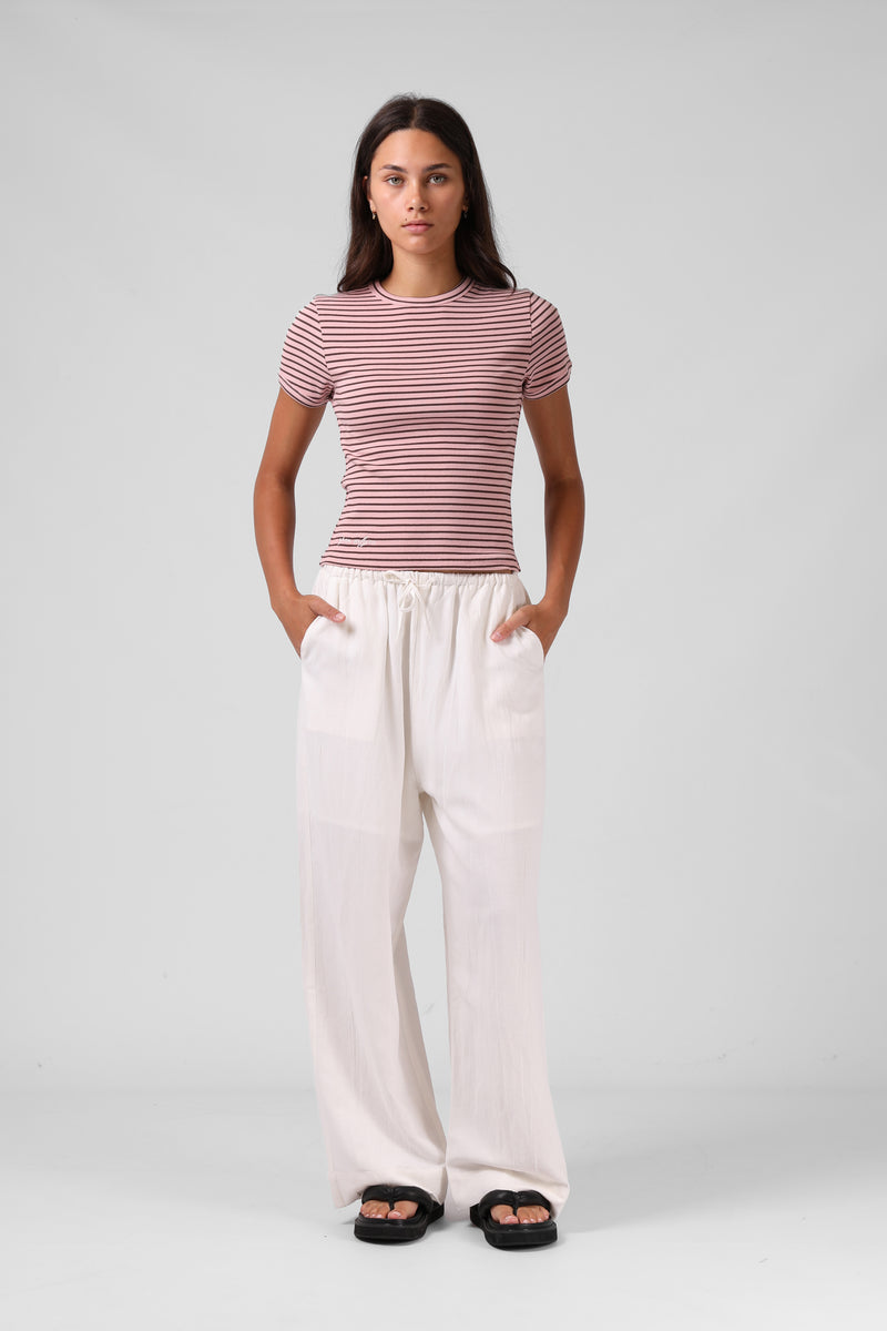 Stripe Ribbed Tee - Pink Stripe