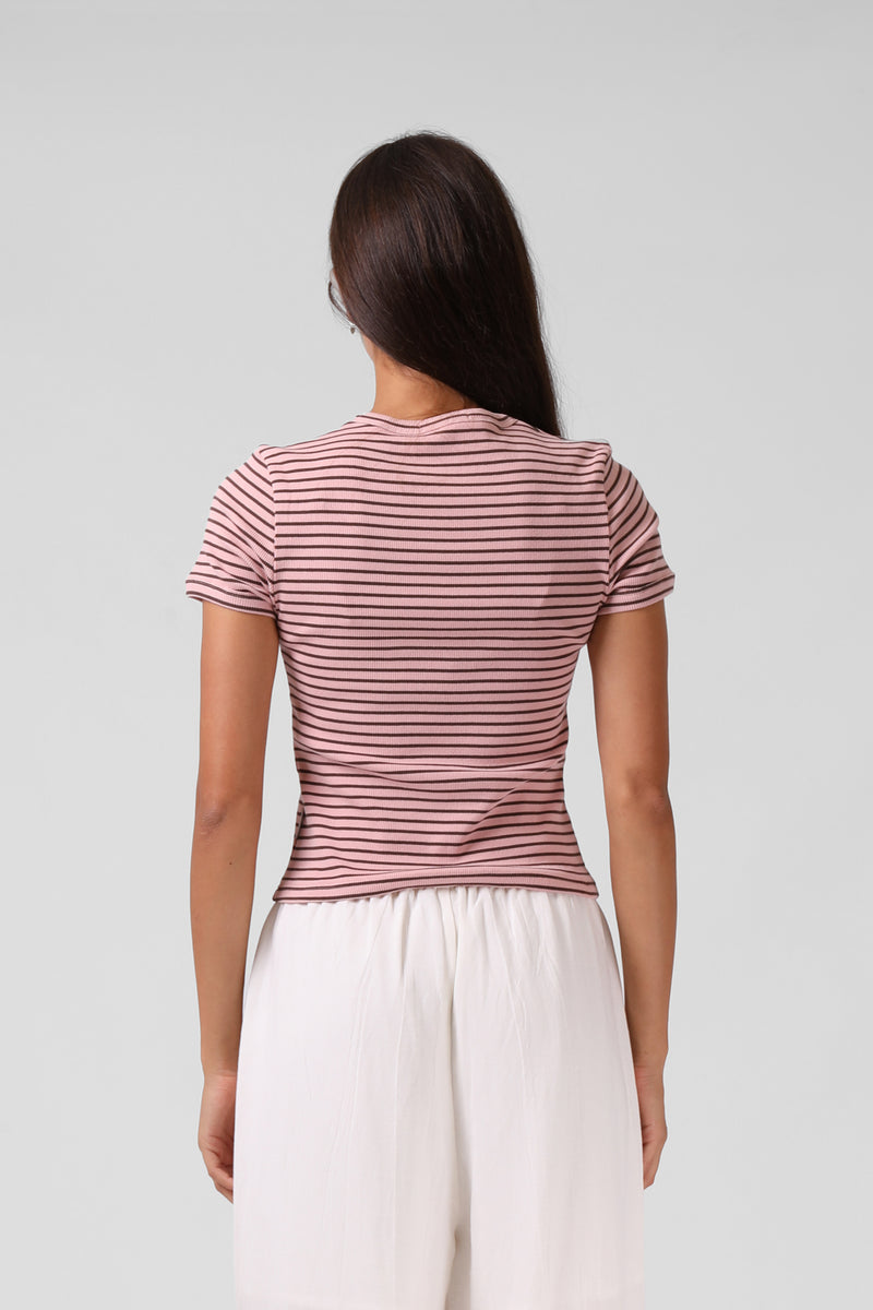 Stripe Ribbed Tee - Pink Stripe
