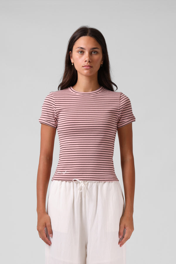 Stripe Ribbed Tee - Pink Stripe