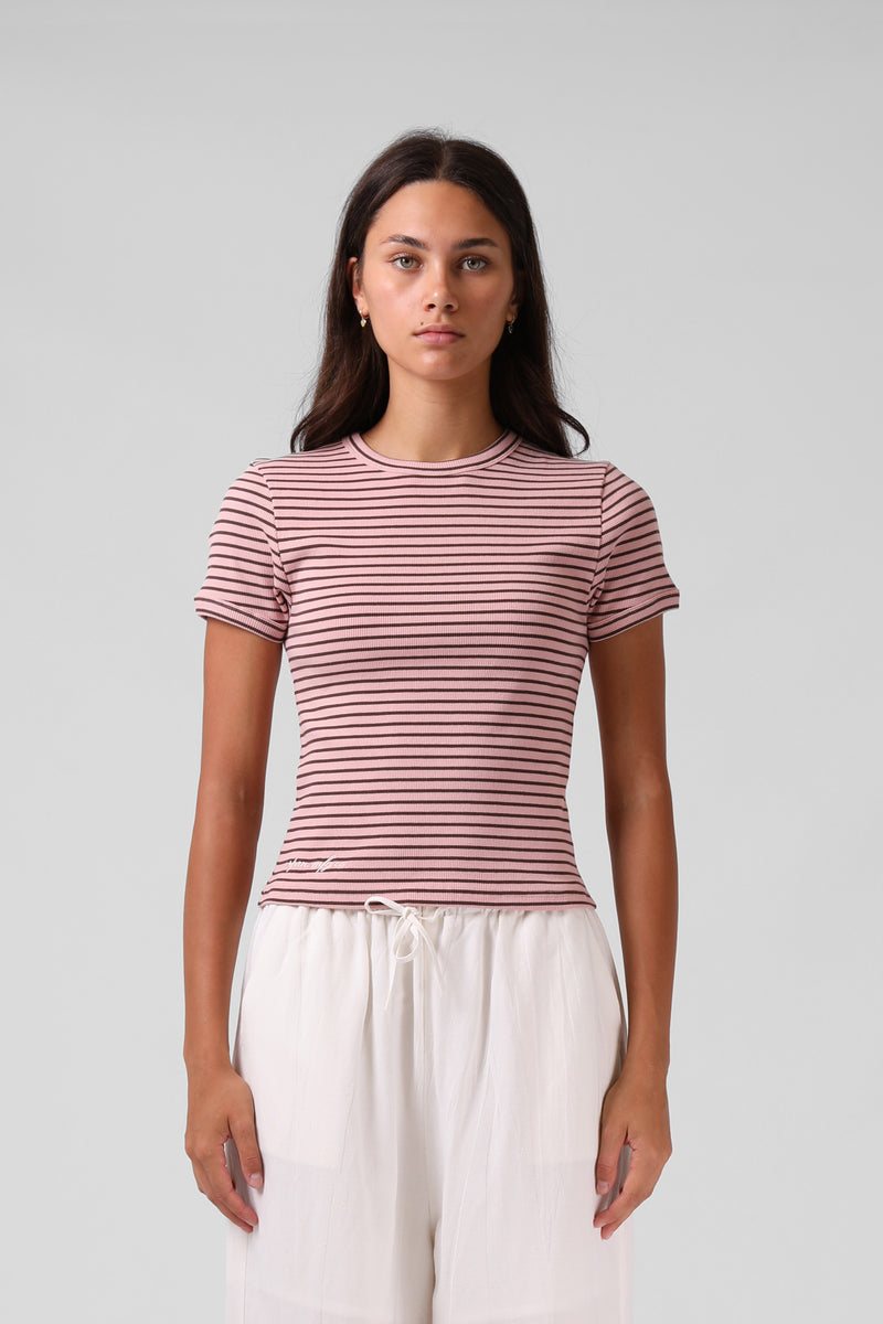 Stripe Ribbed Tee - Pink Stripe