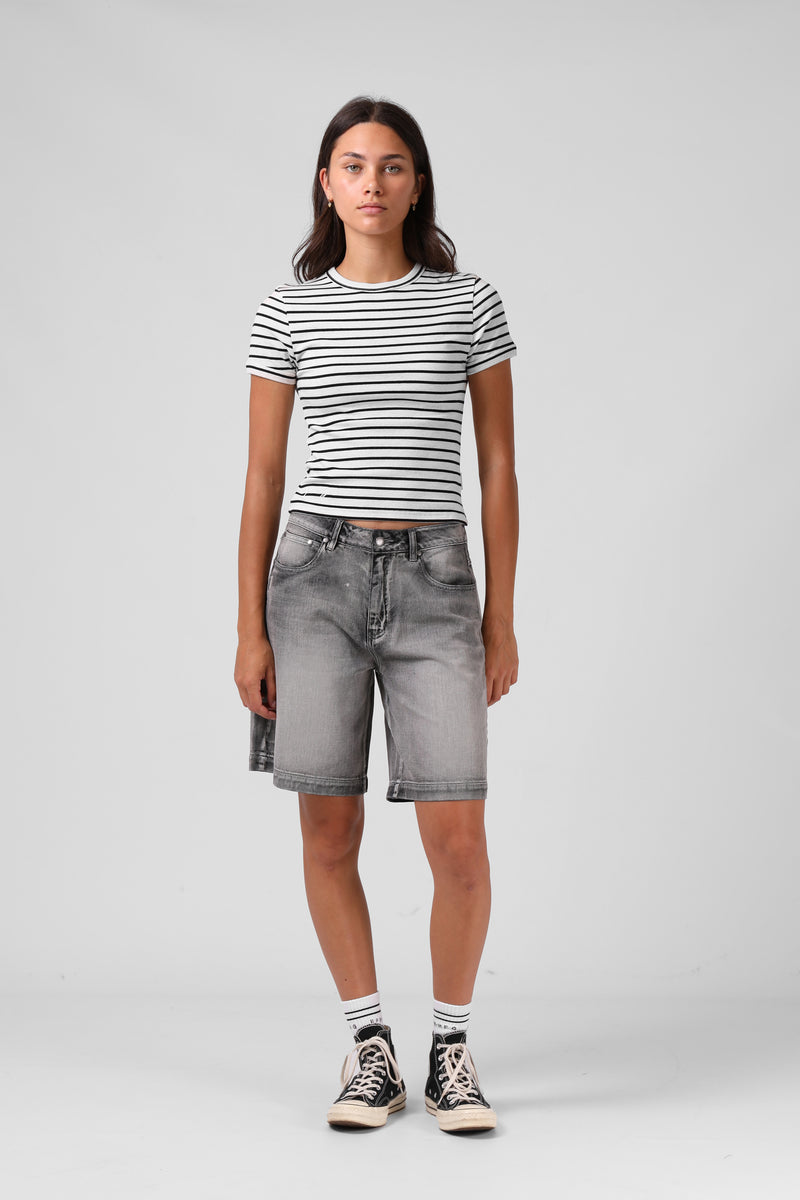 Stripe Ribbed Tee - Cream Stripe