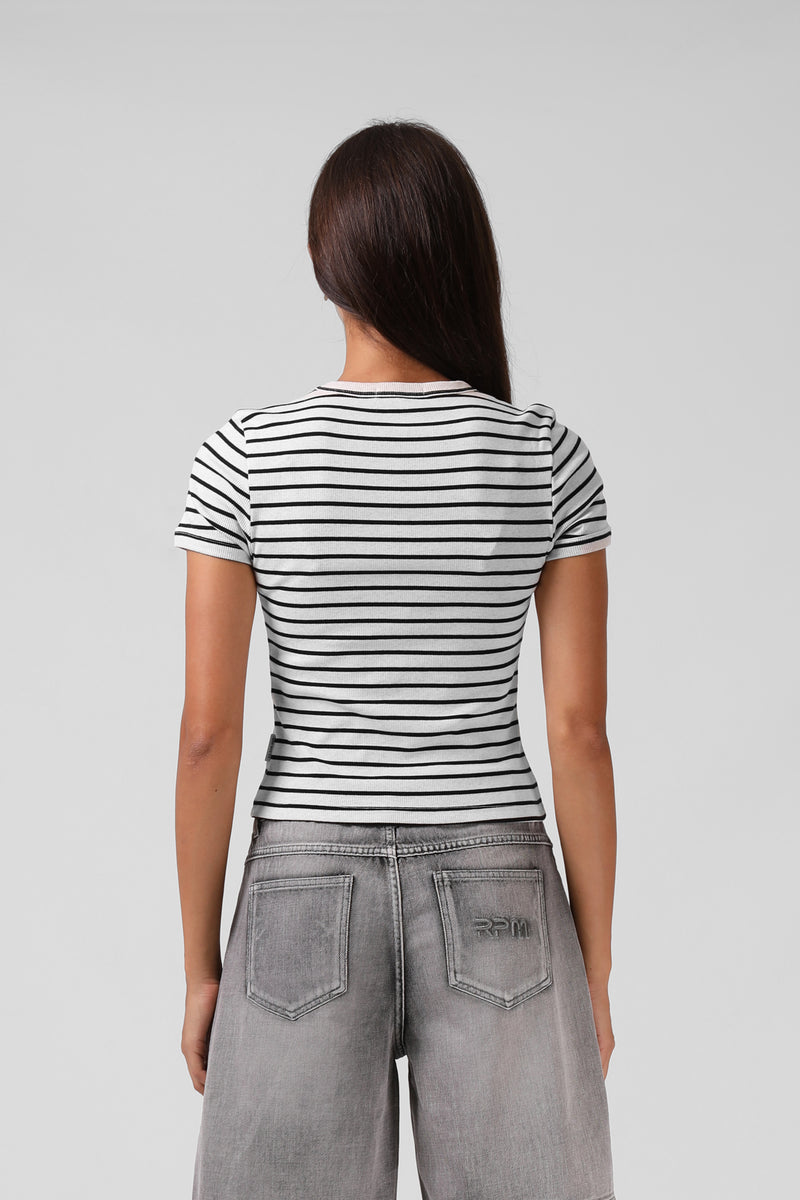 Stripe Ribbed Tee - Cream Stripe
