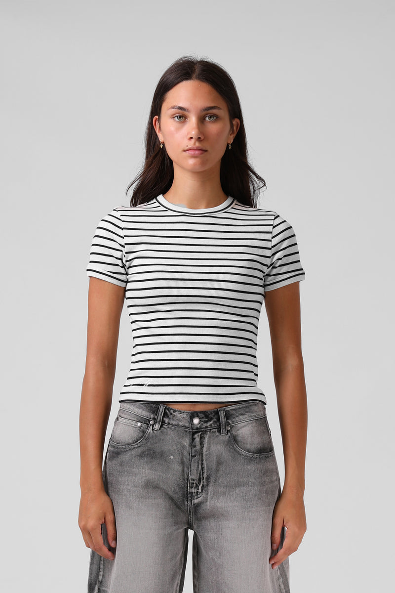 Stripe Ribbed Tee - Cream Stripe
