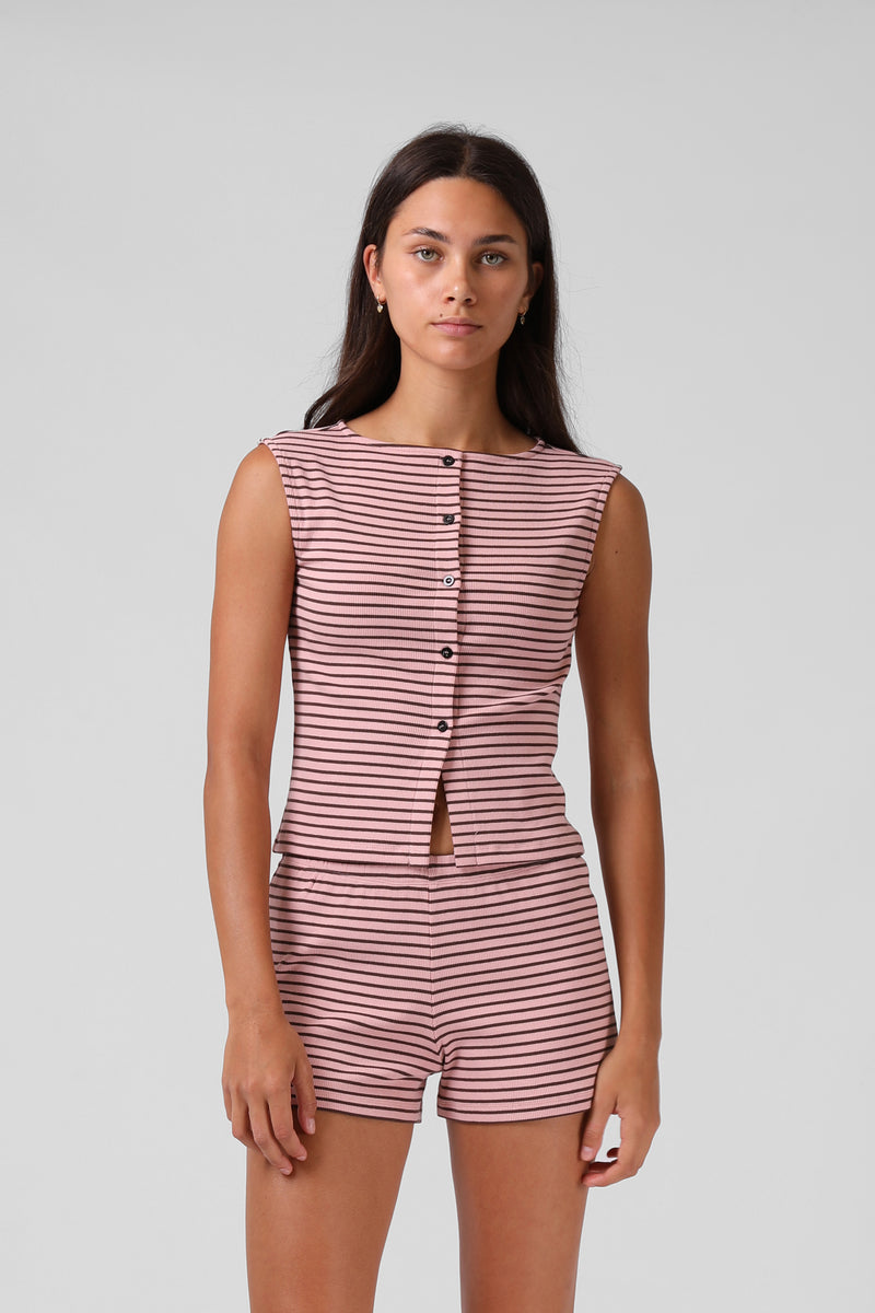 Button Up Tank Top - Pink Stripe