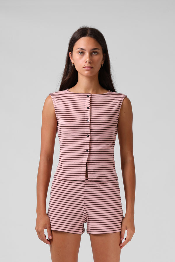 Button Up Tank Top - Pink Stripe