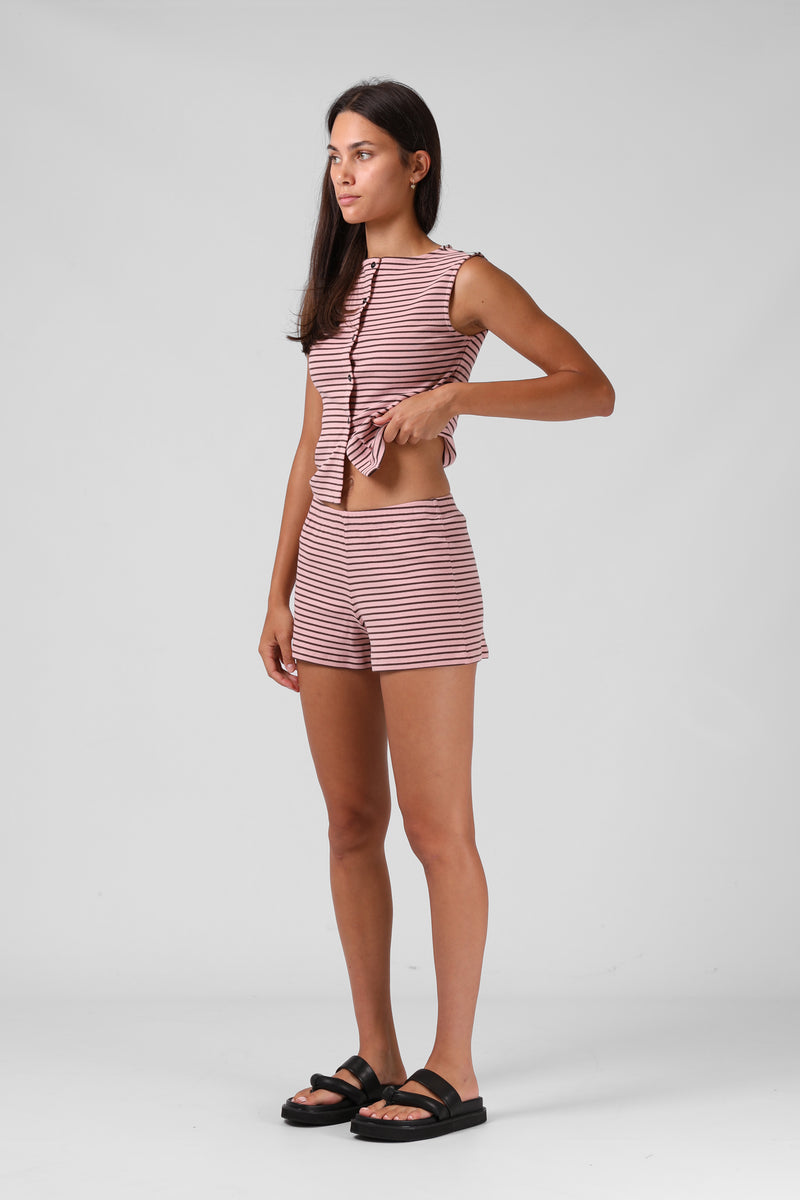 Ribbed Shorty Short - Pink Stripe