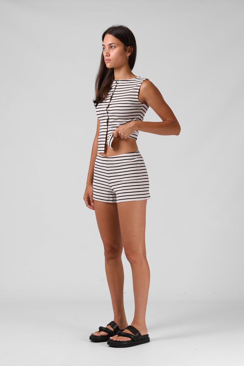 Ribbed Shorty Short - Cream Stripe