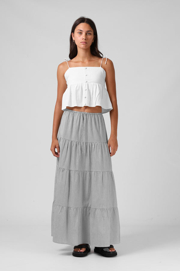 Ruby Maxi Skirt - B/W Pinstripe