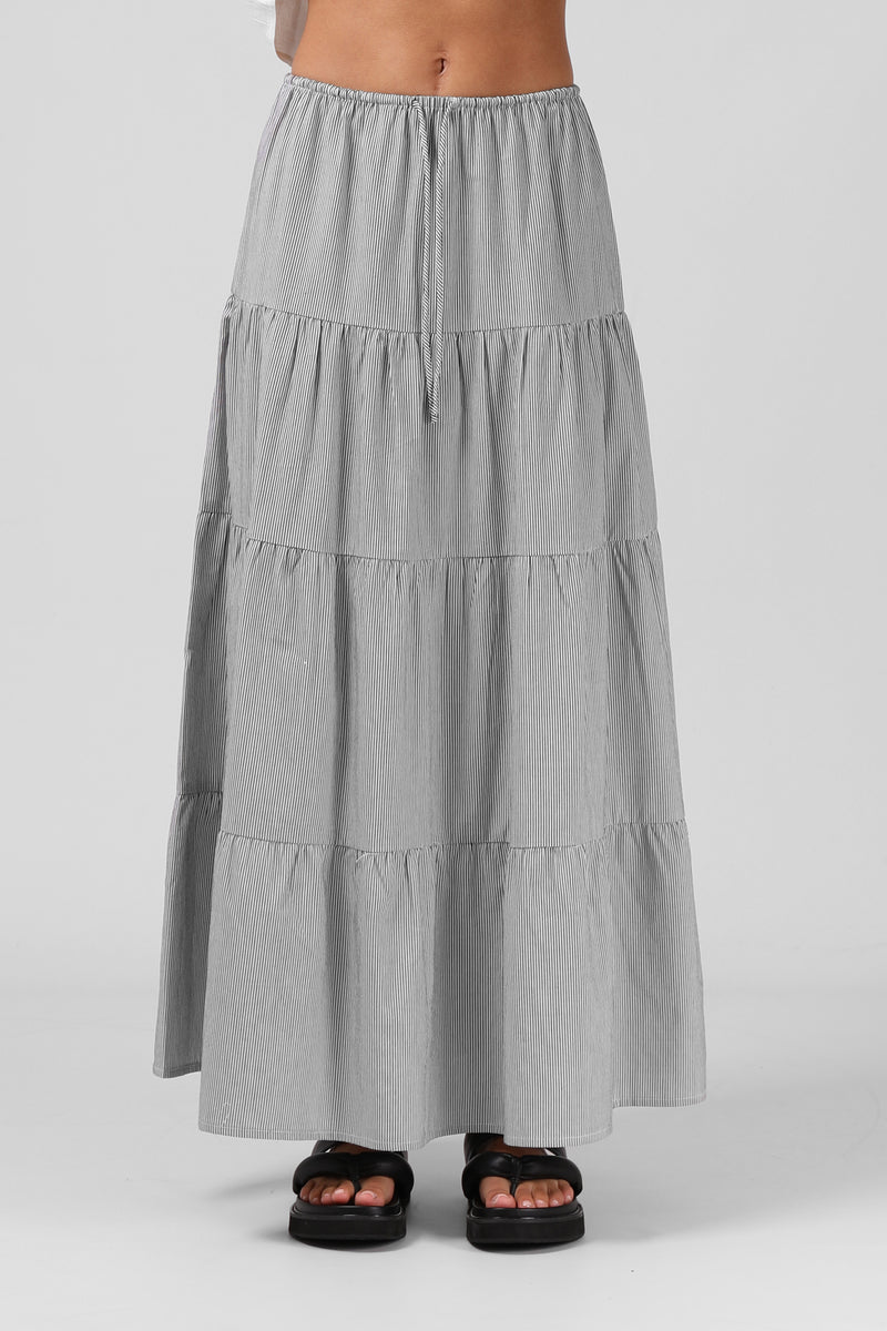 Ruby Maxi Skirt - B/W Pinstripe