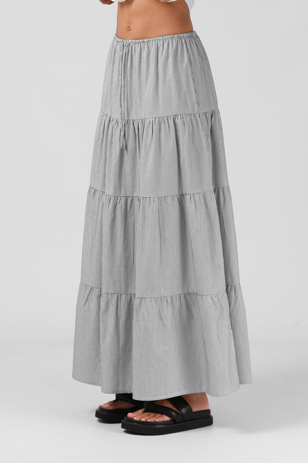 Ruby Maxi Skirt - B/W Pinstripe