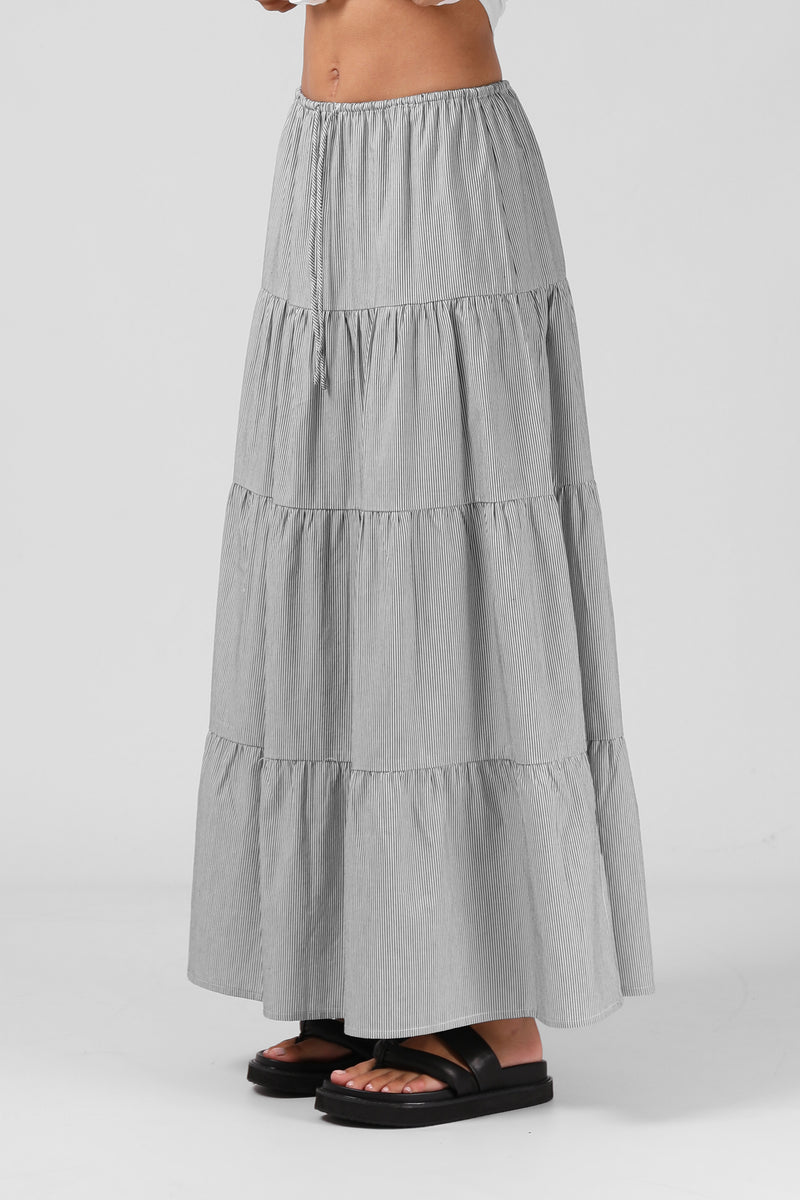 Ruby Maxi Skirt - B/W Pinstripe