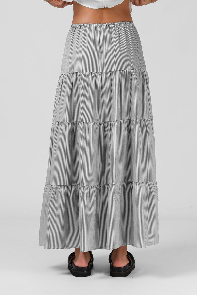 Ruby Maxi Skirt - B/W Pinstripe