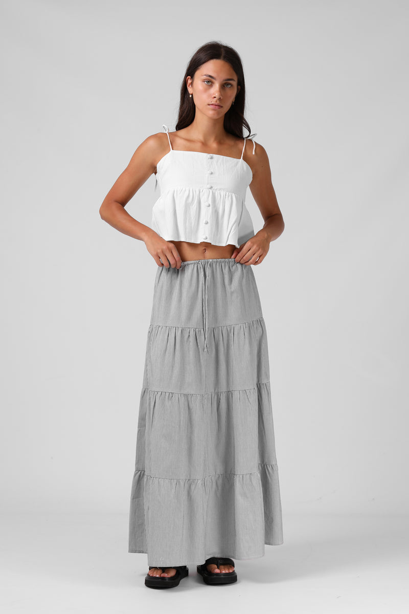 Ruby Maxi Skirt - B/W Pinstripe