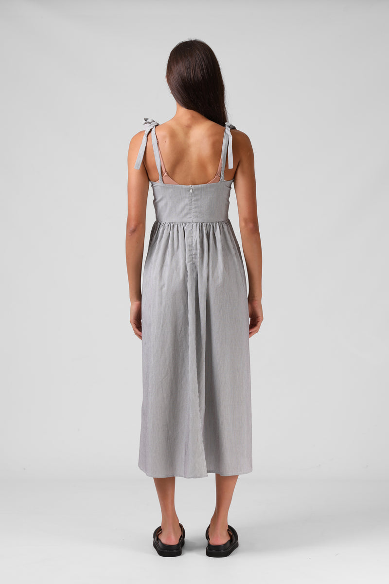 Sofia Midi Dress - B/W Pinstripe