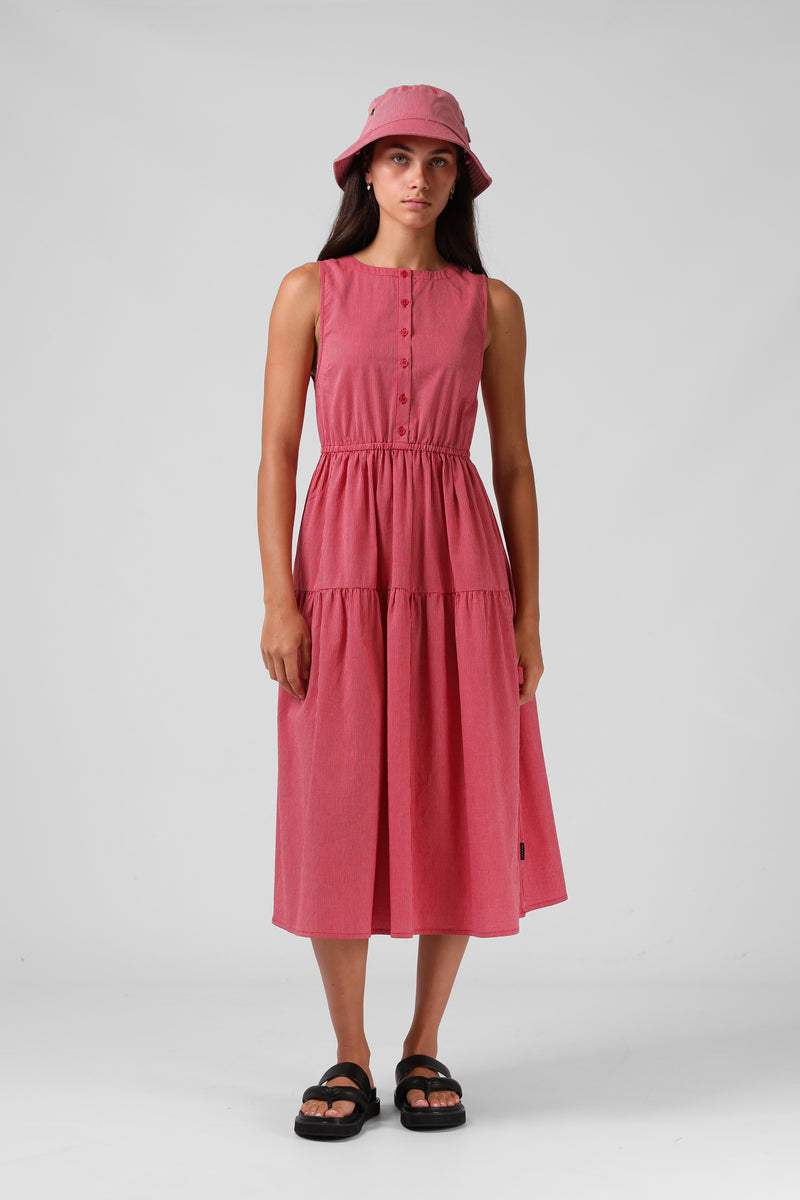 Smock Midi Dress - Red Pinstripe
