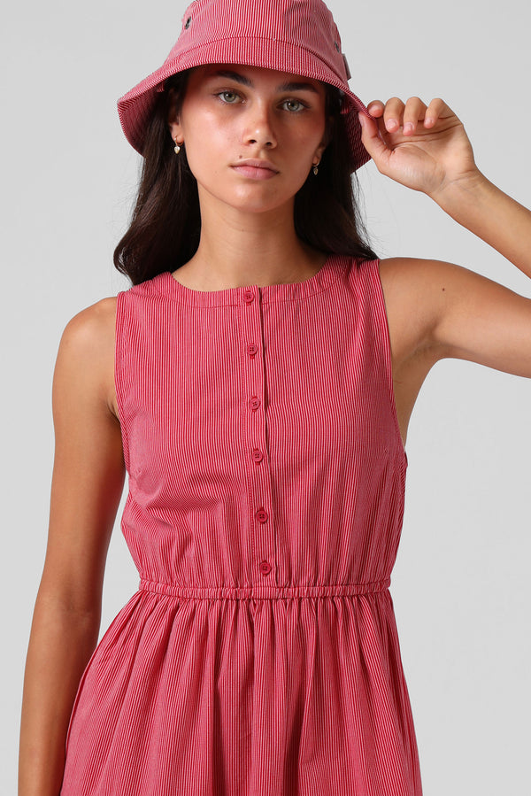 Smock Midi Dress - Red Pinstripe