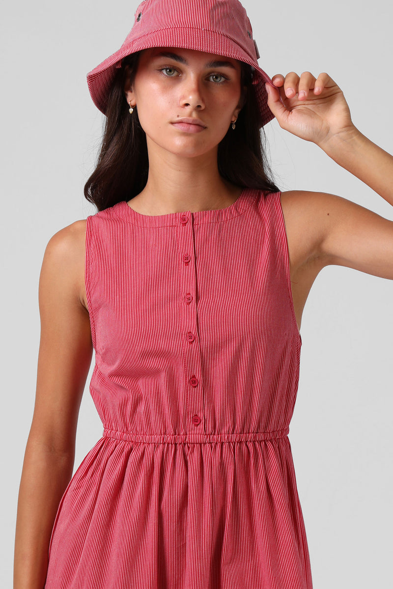 Smock Midi Dress - Red Pinstripe